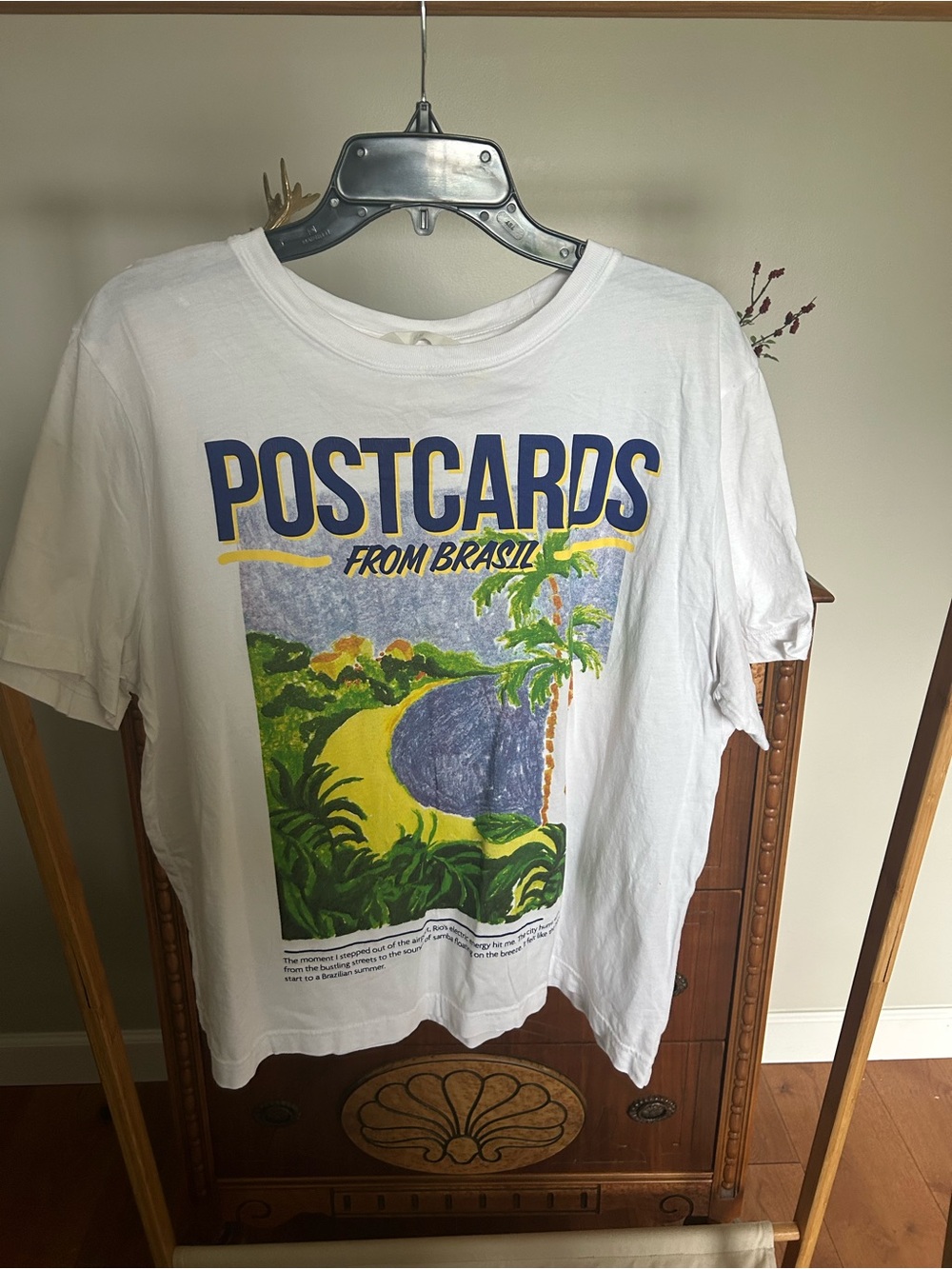 H&M White Graphic Tee with Blue, Yellow & Green Print